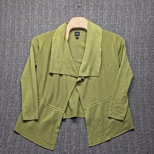 Eileen Fisher Cardigan XS Green Merino Wool Open Front Drape Jacket Sweater Read